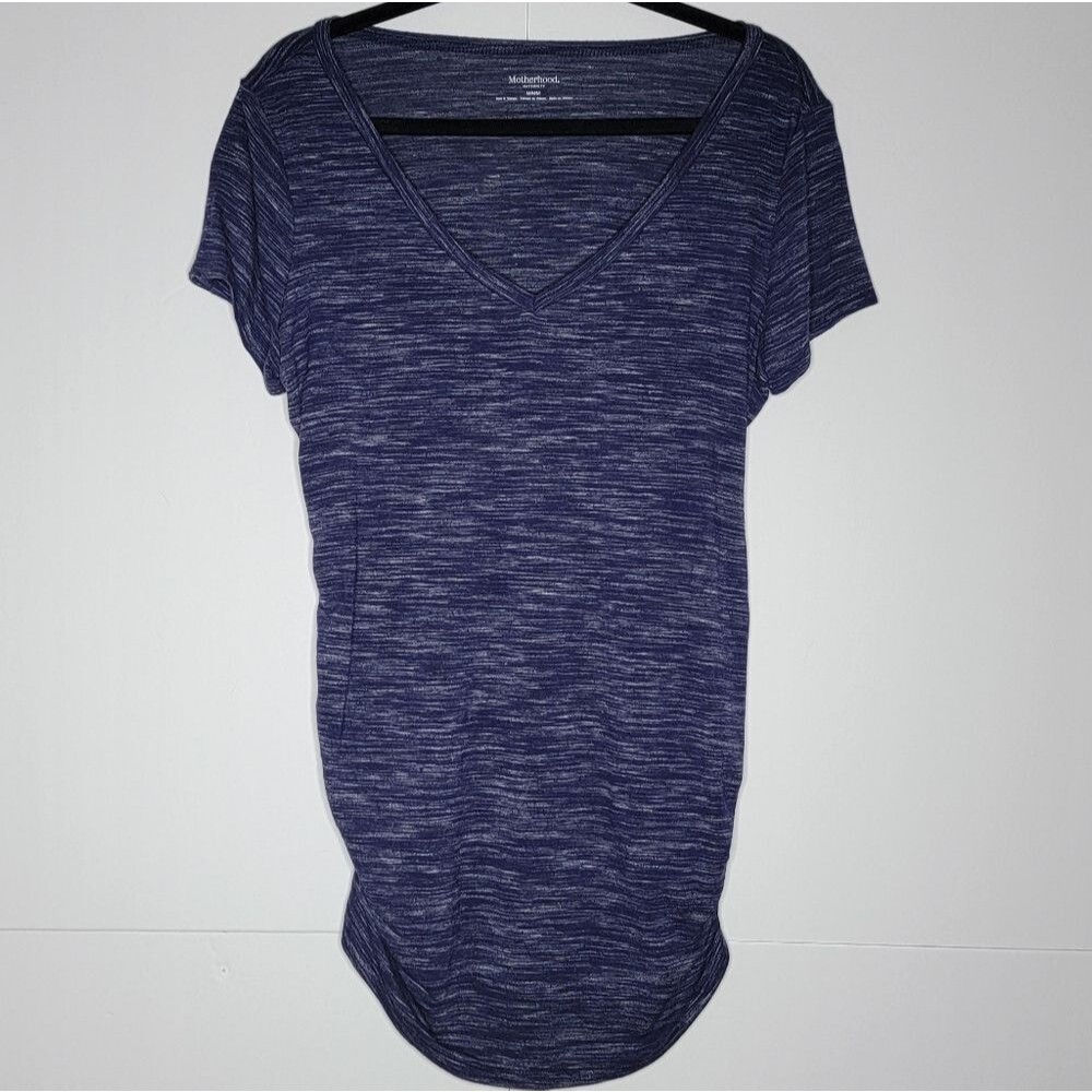 Motherhood Maternity Blue V-Neck T-Shirt Size M Short Sleeve Stretch Tee
